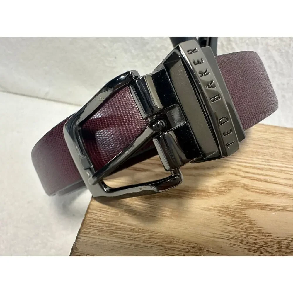 Ted Baker Textured Leather Reversible Belt Gunmetal Buckle Men's SZ 38